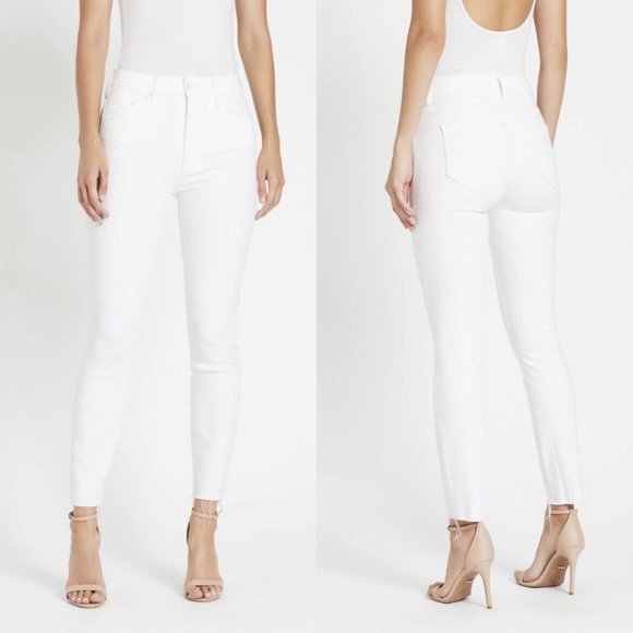 MOTHER Denim - Mother High Waisted Looker Ankle Fray Stayin' Alive White Jeans Size 26